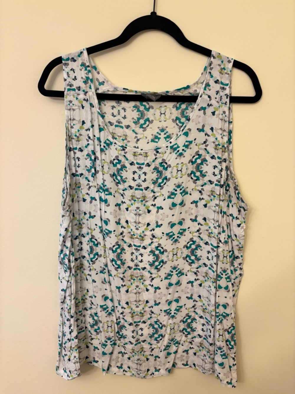 Eddie Bauer White Tank Top with Teal & Gray Pattern